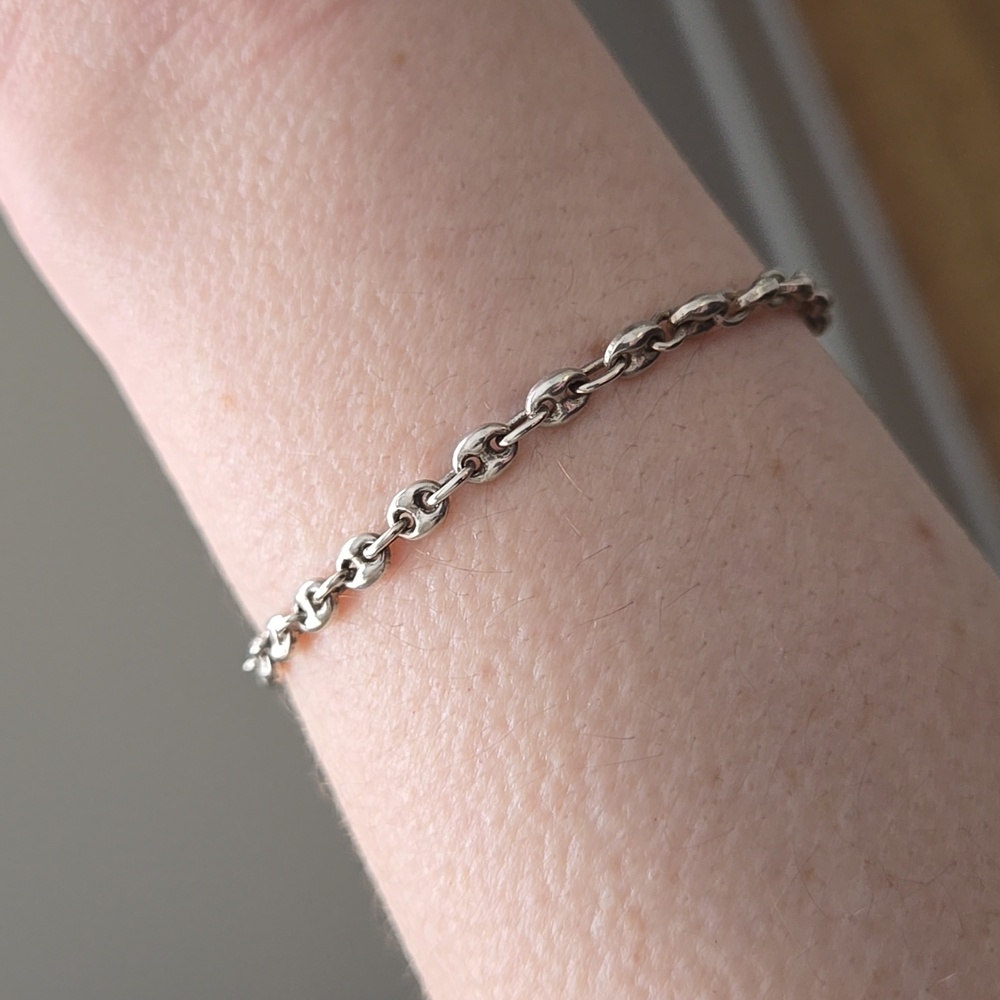 Vintage Sterling Silver 925 Puffy Mariner Chain Bracelet 7in